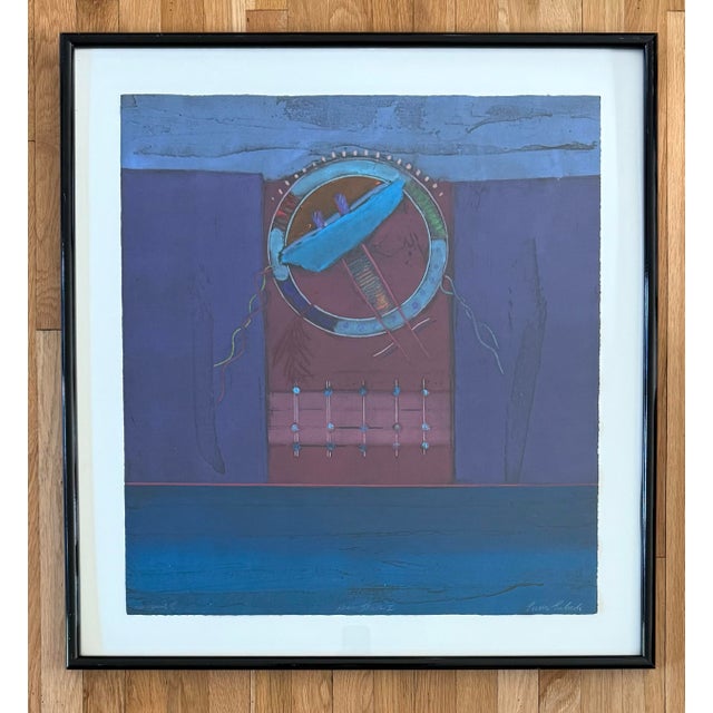 Framed original mixed media monoprint titled "Peace Shield" by Enrico Embroli (b. 1945, New York) from the "Spirit and...