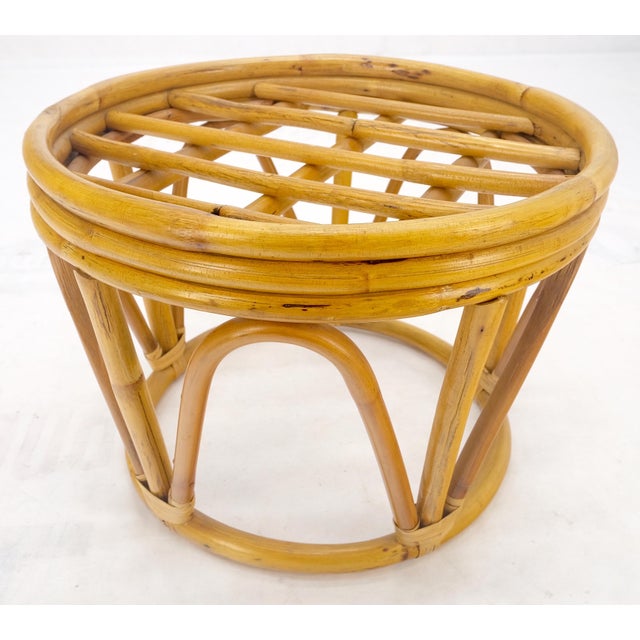 McGuire Round Mid Century Modern Blue Upholstery Ottoman Foot Stool Bench Pouf MINT! For Sale - Image 4 of 9