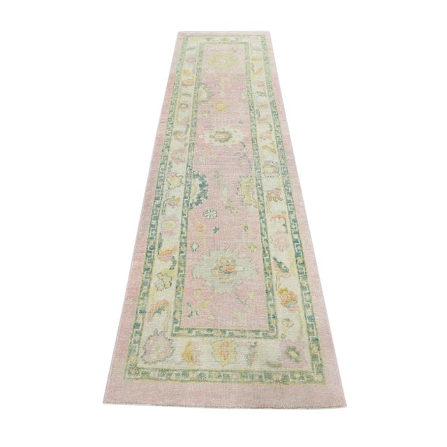 Pink Modern Turkish Oushak Rug 2'8" x 10'5" For Sale - Image 8 of 9
