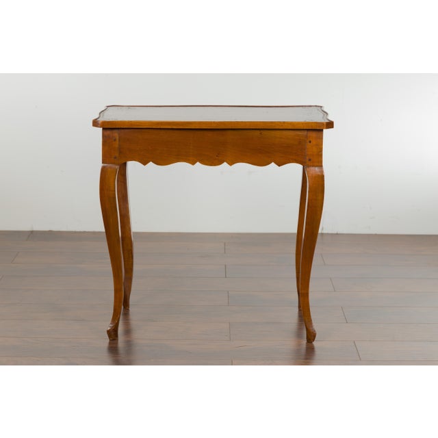 19th Century French 19th Century Walnut Side Table with Leather Top and Long Lateral Drawer For Sale - Image 5 of 12