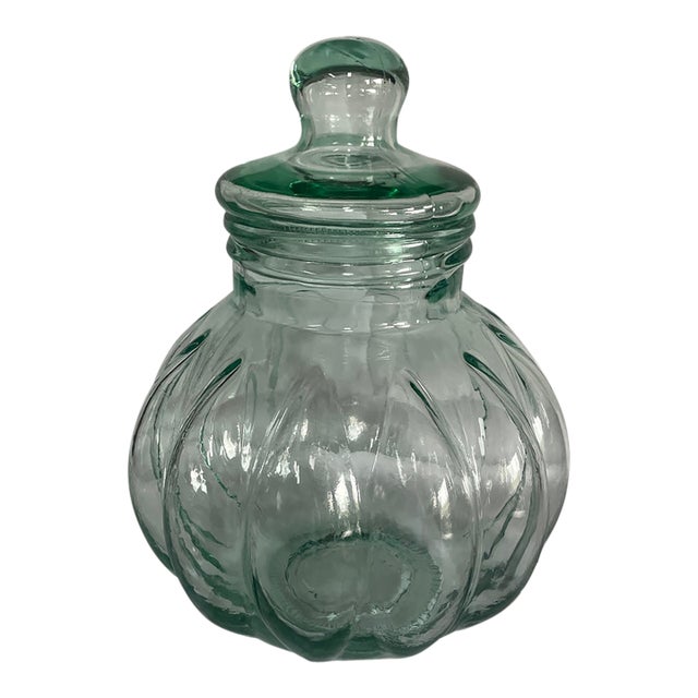 Italian Aqua Glass Beverage Dispenser Jar With Lid & Spigot For Sale