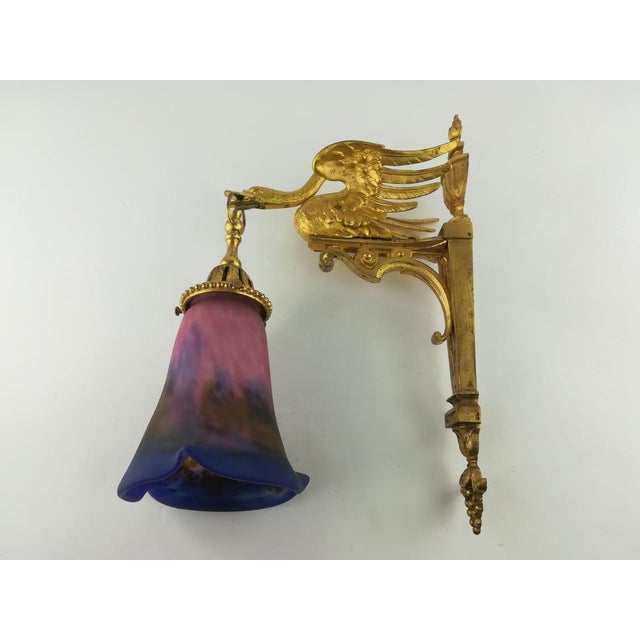 Traditional Empire Wall Lamp with Glass Shade by Müller Frères, 1920s For Sale - Image 3 of 14