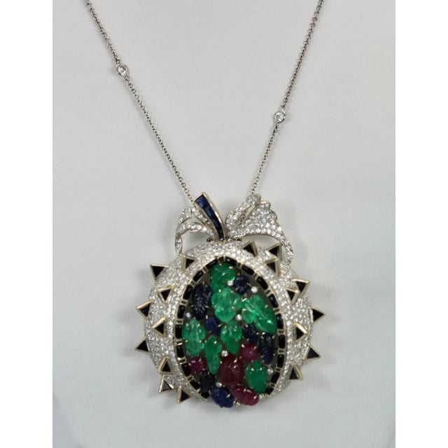 Metal 1970s Tutti Frutti 18k Brooch Pendant For Sale - Image 7 of 10