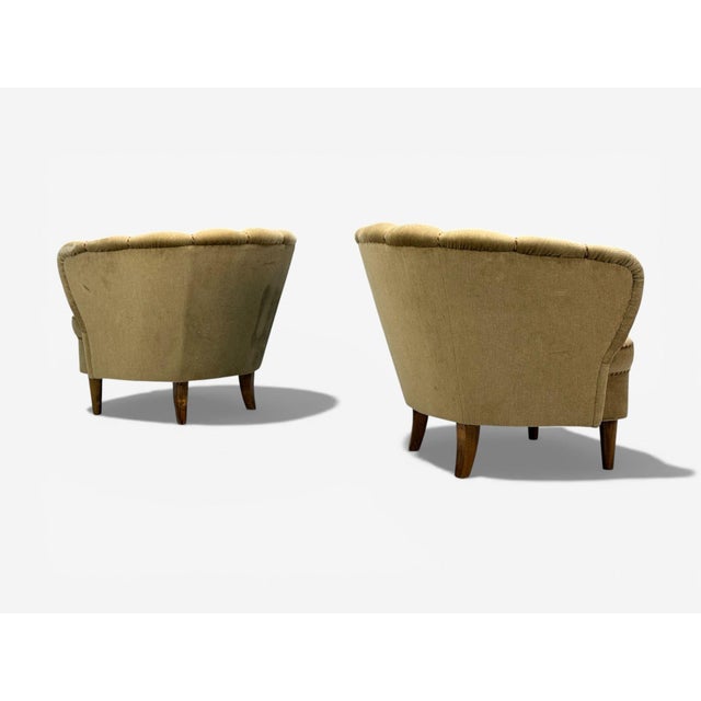 Wood Finnish Modern, Lounge Chairs, Beige Velvet, Wood, Finland, 1950s For Sale - Image 7 of 10