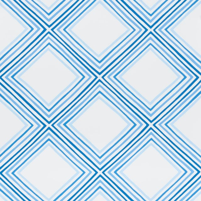 Schumacher Schumacher X Vera Neumann Square Dance Wallpaper in Blue For Sale - Image 4 of 4