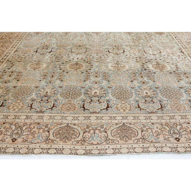 Authentic 19th Century Persian Tabriz Beige, Blue, Brown Wool Carpet For Sale - Image 10 of 12