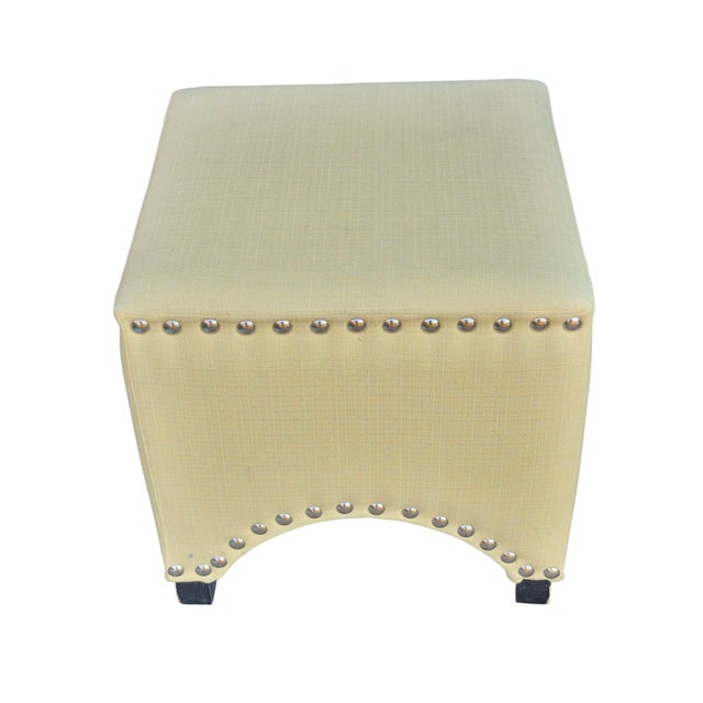 Vintage Yellow Fabric Upholstered Ottoman Stool For Sale - Image 9 of 9
