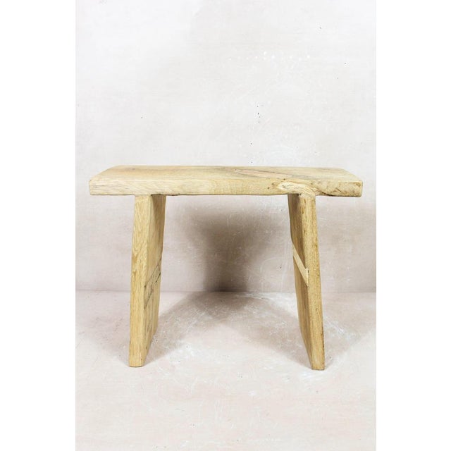 Vintage Rustic Square Stool in Elm Wood For Sale - Image 5 of 5