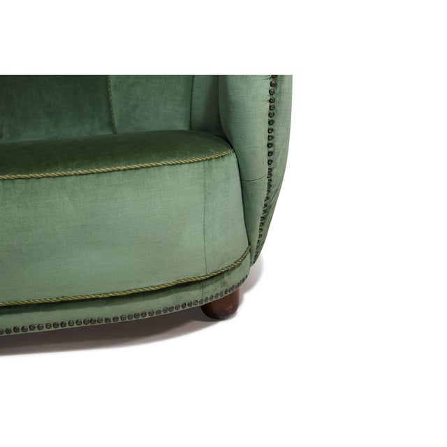 Flemming Lassen 1930s Danish Deco Curved Back Settee in Original Green Mohair For Sale - Image 4 of 13