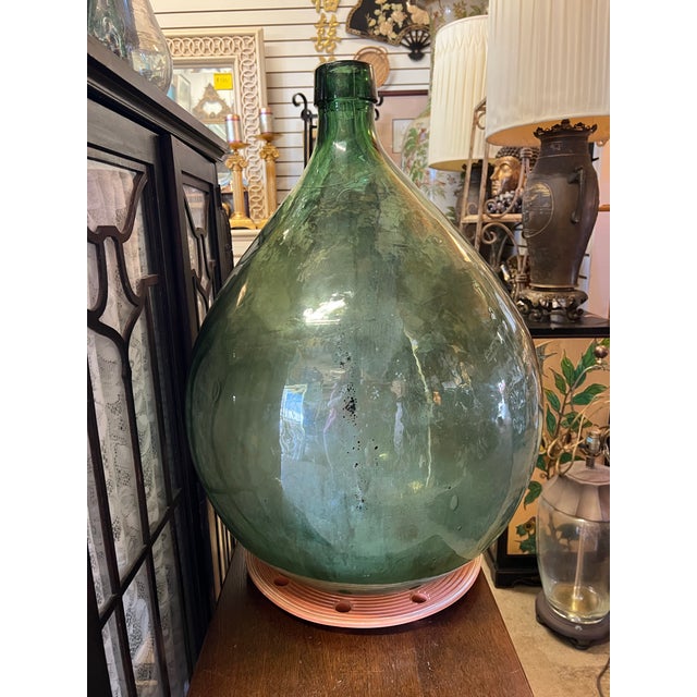 Vintage Large Green Demijohn Bottle 27” Tall For Sale - Image 4 of 9