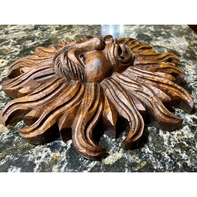 Large Mid 20th Century Hand-Carved Wooden Sun Face Plaque For Sale - Image 4 of 6