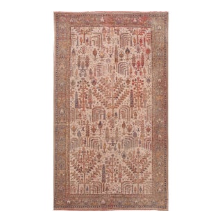 Beige Antique Turkish Oushak Handmade Oversize Wool Rug With Allover Pattern For Sale