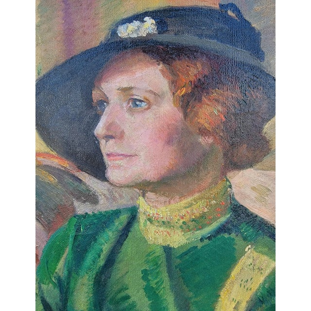 An original oil on canvas painting of a female figure wearing a stylized ladies hat. Painted by Theodore Roosevelt...
