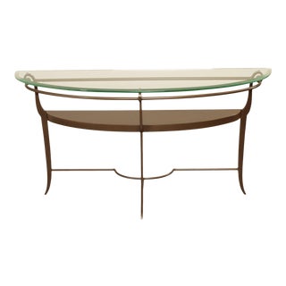 Iron Base Demilune Glass Top Console Table For Sale