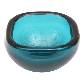 Vintage Italian Murano Teal Green Turquoise Glass Geode Bowl For Sale