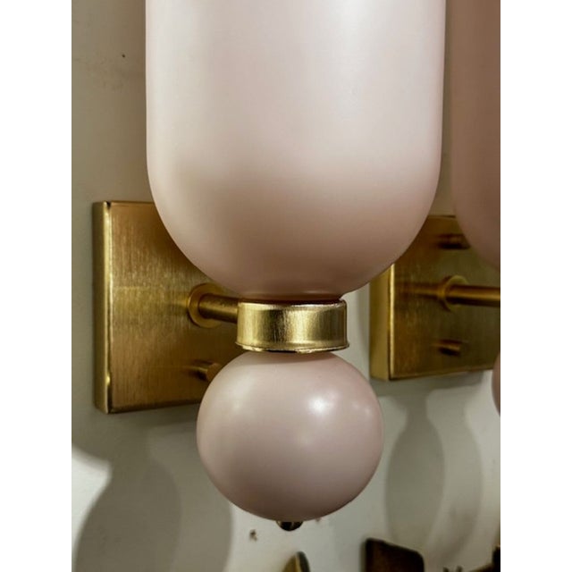 Modern Pair of Murano Glass Pink Matte Cone Form Sconces For Sale - Image 3 of 4