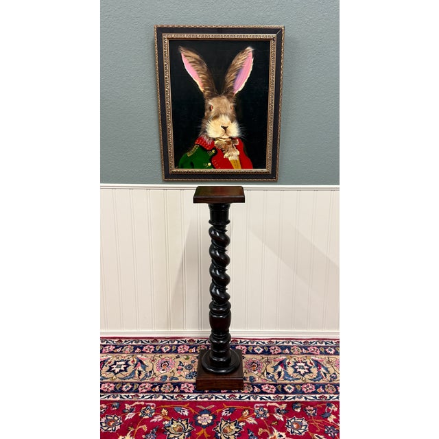 French Antique French Louis XIII Barley Twist Pedestal Plant Stand Oak 42" T For Sale - Image 3 of 18