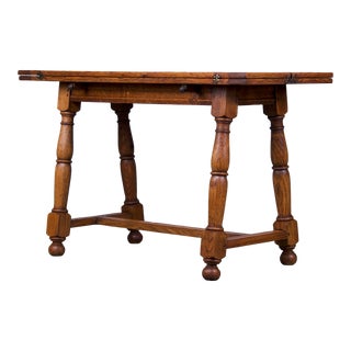 Antique Country French Provincial Tiger Oak Folding Trestle Table For Sale
