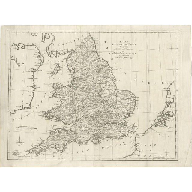 Antique map titled 'A Map of England and Wales (\.)'. Large antique map of England and Wales, with part of the continental...