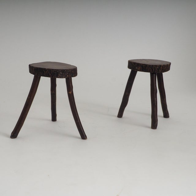 1960s Rustic Hand-Crafted Wooden Stools, 1960s, Set of 2 For Sale - Image 5 of 18