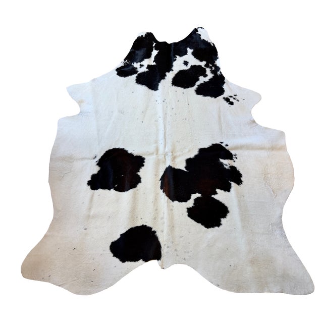 Natural Brazilian Black and White Cowhide Rug 74" X 90" For Sale - Image 4 of 5