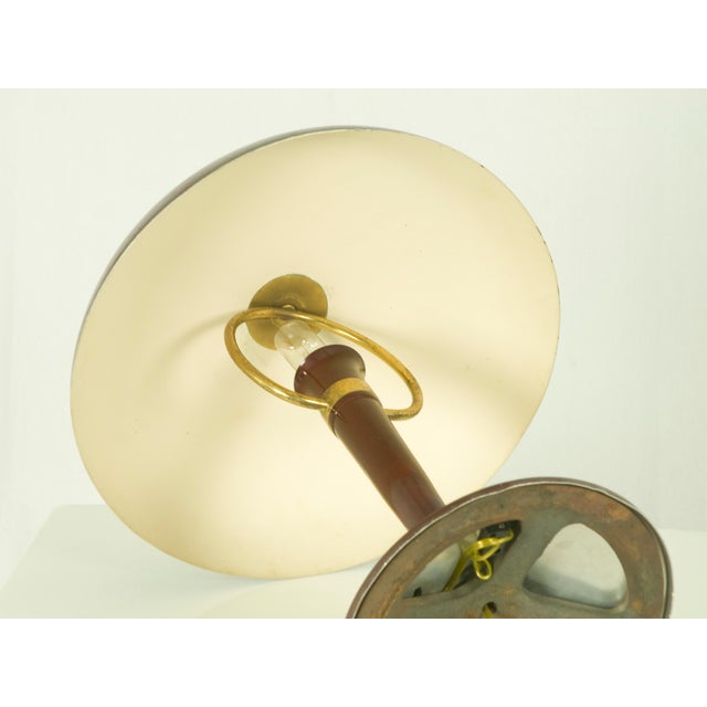 1950s Vintage Italian Burgundy Metal & Brass Desk Lamp, 1950s For Sale - Image 5 of 8