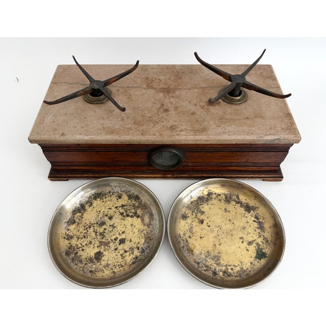 Wood Late 19th C Apothecary Balance Scale Oak and Marble For Sale - Image 7 of 12