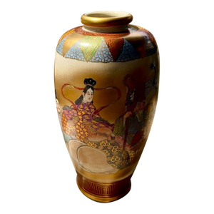 Pair of Antique Japanese Satsuma Kōzan Vases Depicting the Seven Lucky Gods (Shichifukujin)
