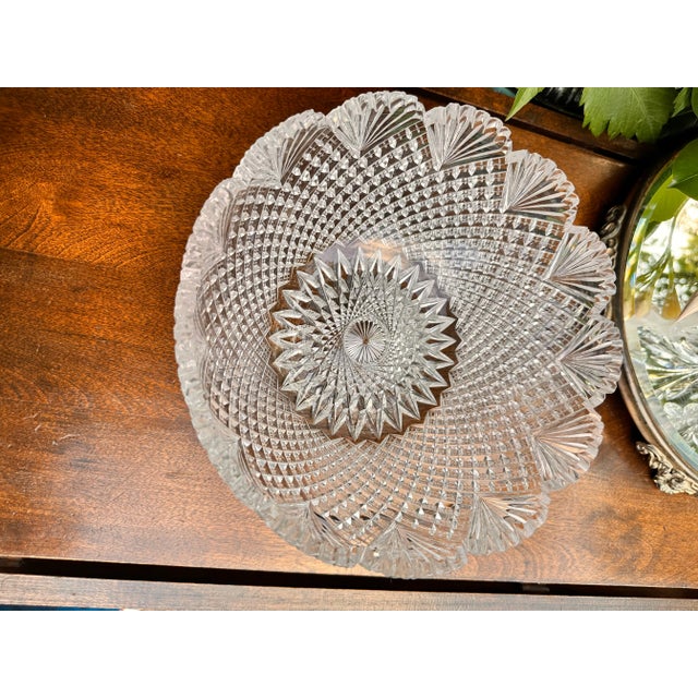 Antique Crystal Serving Bowl American Brilliant Period Early 20th Century Strawberry Diamond Fan For Sale - Image 9 of 11