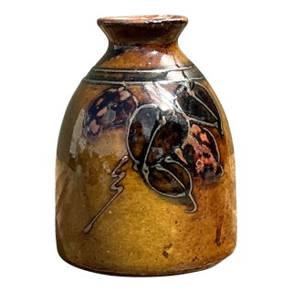 Vintage Hand Painted Leaves Studio Pottery Vase For Sale