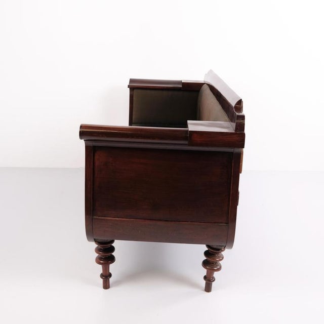 Brown Antique Empire Sofa in Mahogany with Turned Legs and Brown Upholstery, 1830s For Sale - Image 8 of 10