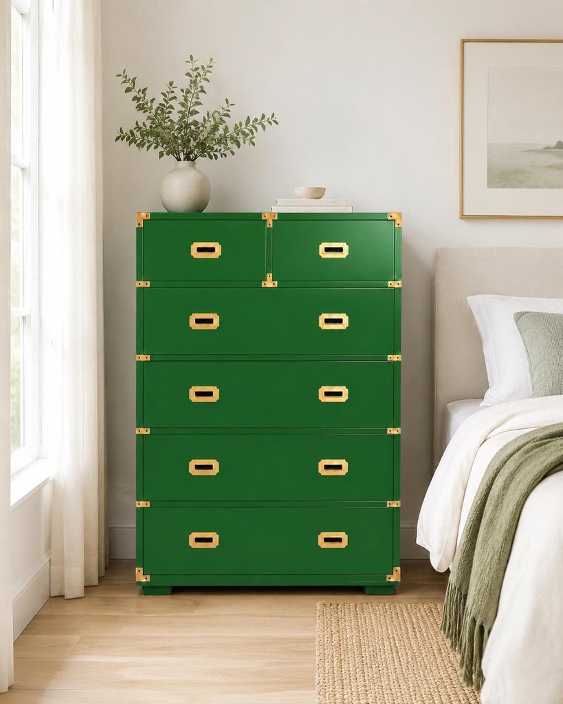 green campaign dresser Vintage Bernhardt Reimagined in Emerald Season 24RST