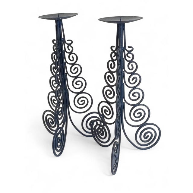 Large Spanish Cortijo Style Black Forged Iron Candelabras, Spain, 1970s, Set of 2 For Sale - Image 18 of 18