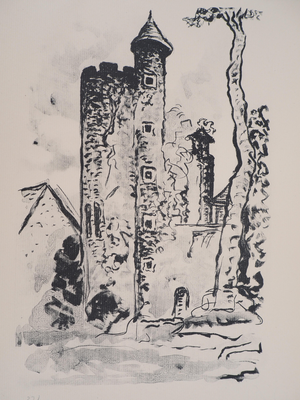 Lucien Mainssieux, Rome, Arch of Constantine, Etching in Colors, 1949