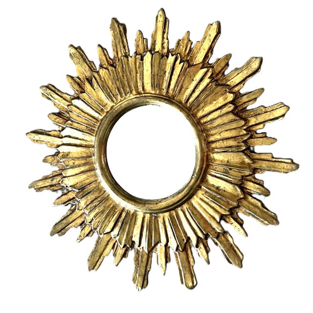 1950s Vintage French Giltwood Sunburst Wall Mirror, 1950s For Sale - Image 5 of 6