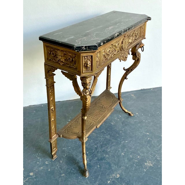 Vintage Regency Zimmerman Gilt Wrought Iron Console For Sale - Image 4 of 10