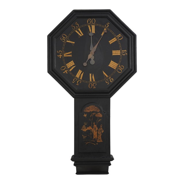 Chinoiserie Decorated Finish Electric Wall Clock For Sale