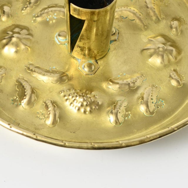 Set of two hand-made brass candleholders. Crafted in the style of 18th century Swedish candleholders. Made in the second...