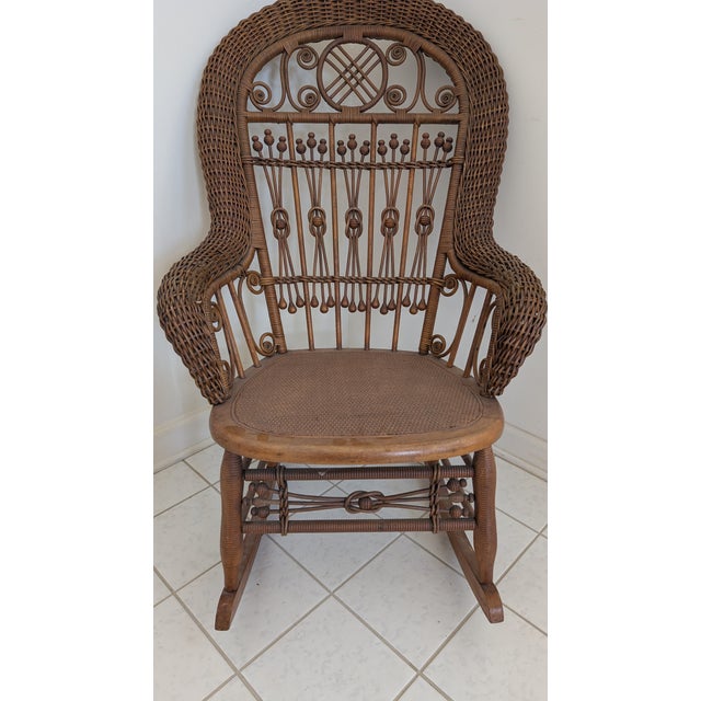 Antique Natural Wicker Rocker For Sale In Washington DC - Image 6 of 12