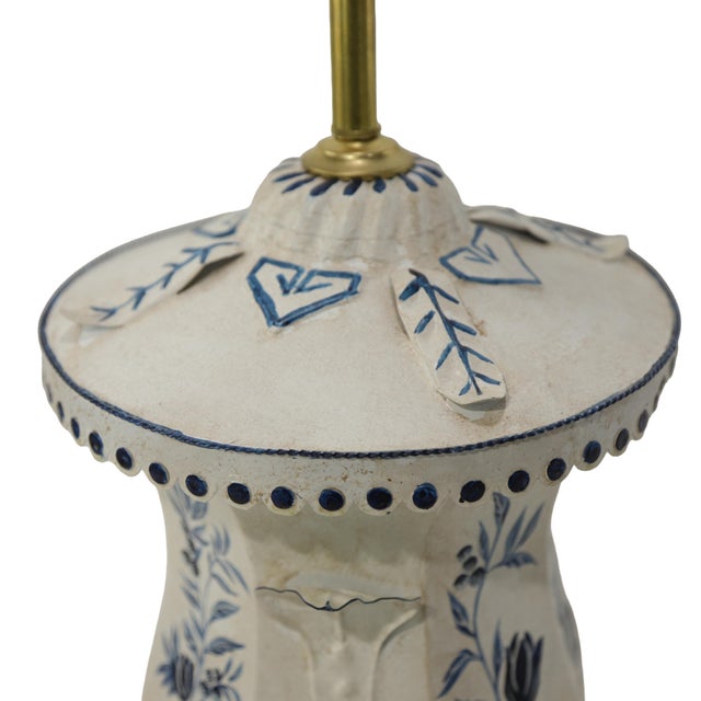 Gothic Vintage 1980s Hand-Painted Blue and White Toleware Table Lamps For Sale - Image 3 of 7