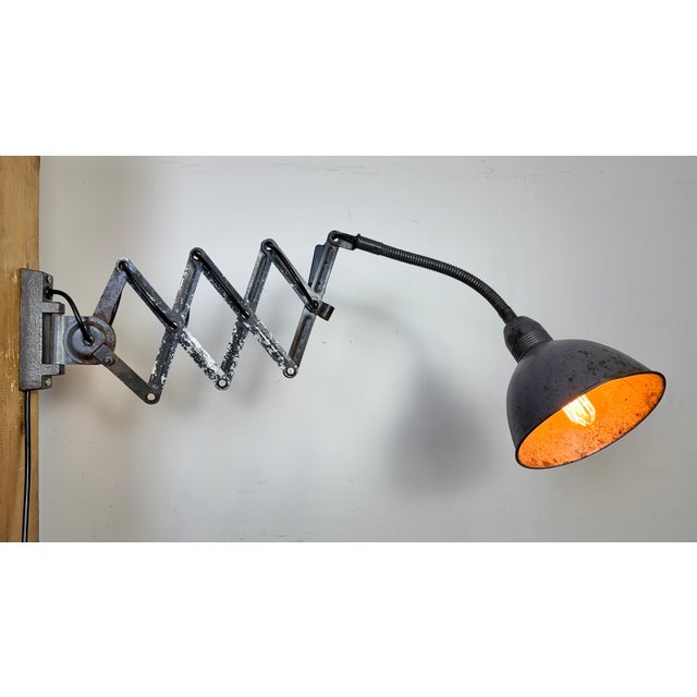 Industrial Grey Scissor Wall Lamp from Elektroinstala, 1960s For Sale - Image 14 of 17