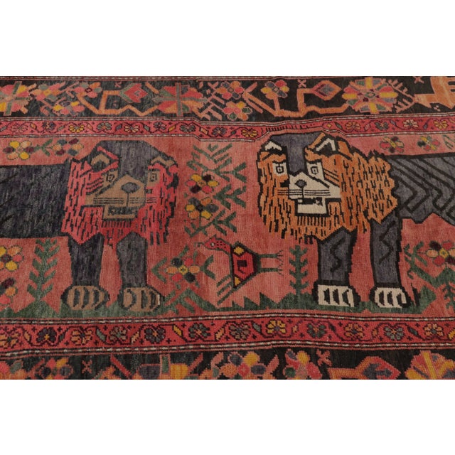 Vintage Turkish Twin Lion Pictorial Rug With Colorful Tribal Motifs - Rug & Kilim For Sale In New York - Image 6 of 10