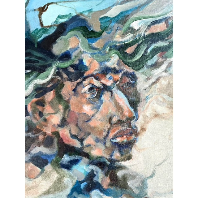 Wood Vintage Boho Original Abstract Figurative on Canvas For Sale - Image 7 of 7