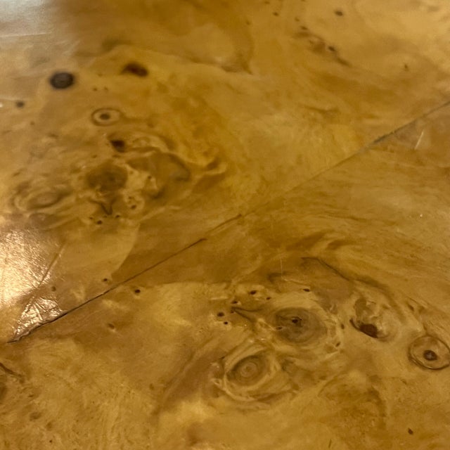 Milo Baughman Style Burl Wood Extendable Pedestal Dining Table For Sale - Image 9 of 15