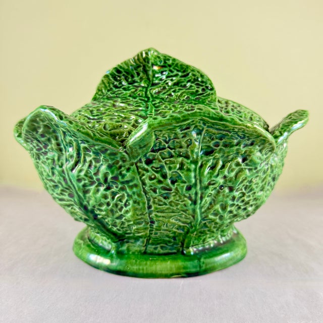 1930s Rustic Portuguese Majolica Cabbage Leaf Tureen, Circa 1930s For Sale - Image 5 of 18