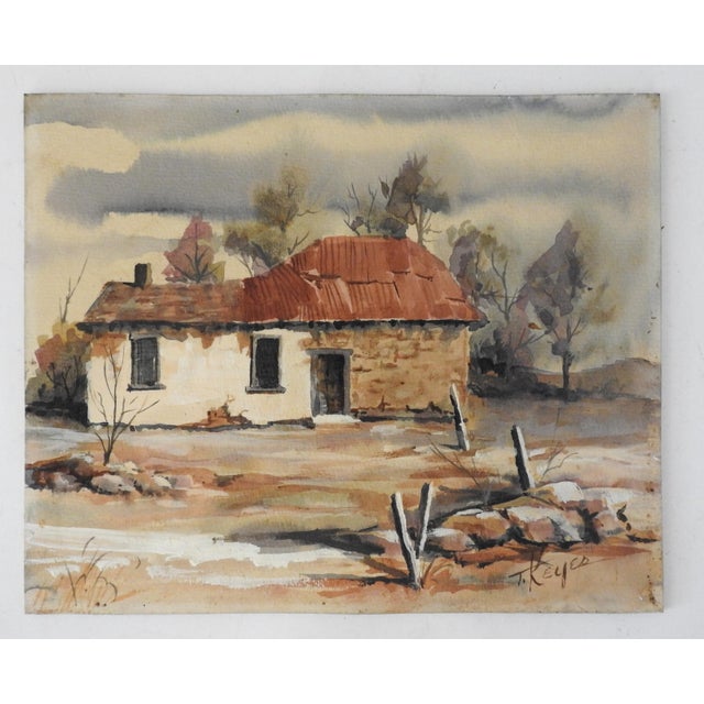 Farmhouse Late 20th Century Tom Keyes Rustic Adobe Farmhouse Painting For Sale - Image 3 of 4