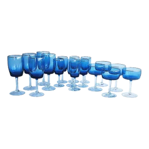 1970s Gorham Crystal Summer Sky With Platinum Rim Glasses, Set of 17