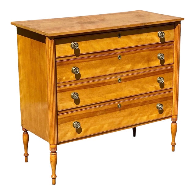 Antique New Hampshire Flame Birch Sheraton Chest of Drawers / Dresser For Sale