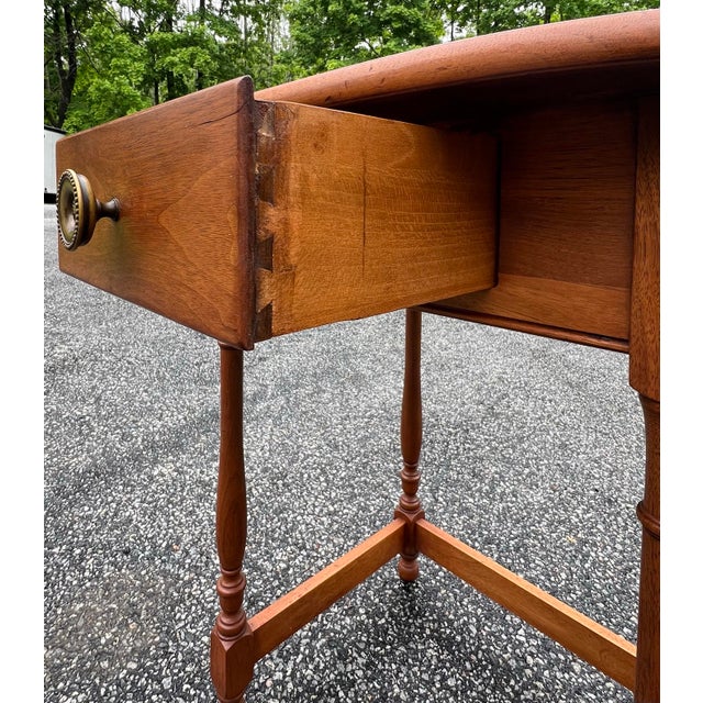 Wood Small Vintage 1940’s Colonial Style Walnut Writing Table For Sale - Image 7 of 9