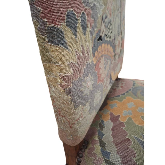 Pistachio Pair of Antique Louis XIV Style, Needlepoint-Upholstered Side Chairs For Sale - Image 8 of 17